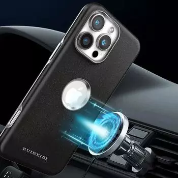 Роскошный деловой чехол с покрытием, прочный магнитный кожаный чехол для iPhone 16 Pro Max 15 14 Plus 13 12, вид на логотип, беспроводная зарядка, противоударный чехол Magsafe Samsung Galaxy S25 Ultra чёрный