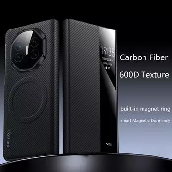 Роскошный деловой чехол с рисунком из углеродного волокна Dormancy Folding Magsafe для HUAWEI Mate XT Magnetic Wireless Charge Skin Feel Shockproof Protect Cover For Mate XT фиолетовый