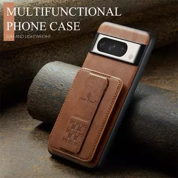 Роскошный деловой кожаный чехол для Google Pixel 9 Pro XL 7 8 Pro 8A 7A с отделением для карт, магнитной подставкой, роскошный ретро-противоударный защитный чехол For Google Pixel 7 чёрный