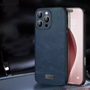 Роскошный деловой кожаный чехол для iPhone 16 Pro Max 15 Plus 14 с рамкой из ТПУ, удобный для кожи, с вырезом для объектива камеры For iPhone 15 чёрный