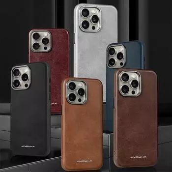 Роскошный деловой кожаный чехол для телефона для iPhone 15 Pro Max 14 13 Pro 12 11, магнитная противоударная металлическая рамка объектива для чехла Magsafe iPhone 15 чёрный