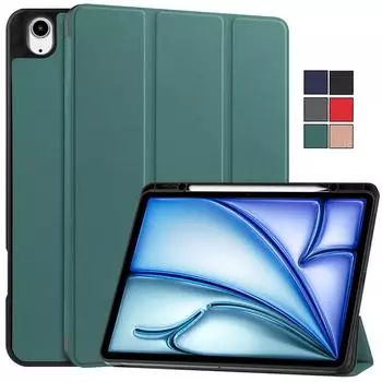 Роскошный деловой кожаный чехол-книжка для планшета iPad Air 11 13 2024 Trifold Candy Solid Color PU Soft Skin Feel противоударный защитный чехол For iPad Air 11 2024 розового золота