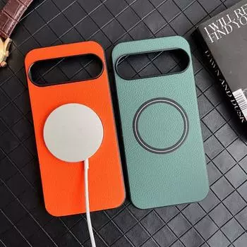 Роскошный деловой кожаный чехол Magsafe для Google Pixel 9 Pro XL PU Skin Feel с беспроводной зарядкой, магнитный противоударный защитный жесткий чехол For Pixel 9Pro чёрный