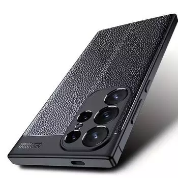 Роскошный деловой кожаный мягкий чехол для телефона с текстурой кожи для Samsung Galaxy S24 S23 S22 Ultra A15 A14 A05S A54 A34 A24 противоударный чехол S22 чёрный