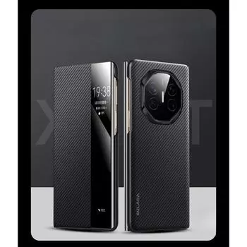 Роскошный деловой матовый складной кожаный чехол из углеродного волокна с магнитным креплением для Huawei Mate XT High Shell Flip Lens с полным противоударным защитным чехлом For Mate xt чёрный
