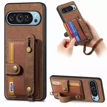 Роскошный деловой ретро-чехол из искусственной кожи с ремешком на запястье для телефона Google Pixel 6 7 8 9 Pro XL 8A 7A 6A, держатель для карт, противоударный защитный чехол Goole Pixel 6 розовый