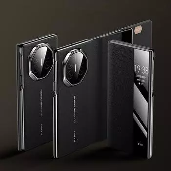 Роскошный деловой высококачественный кожаный складной чехол для Huawei Mate XT, однотонный, на ощупь, ультратонкий, с магнитным покрытием из искусственной кожи, противоударный защитный чехол For HUAWEI MATE XT чёрный