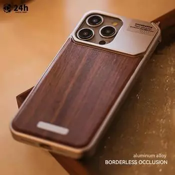 Роскошный деревянный металлический чехол для телефона iPhone 16 15 14 Pro Max безграничный охлаждающий ароматический чехол для телефона из орехового дерева с металлической рамкой Funda For iPhone 14