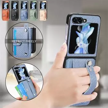 Роскошный держатель для карт, кошелек, браслет, чехол для Samsung Galaxy Z Flip 5 4 Flip3 5G, подставка из углеродного волокна, противоударный чехол, чехлы Samsung Z Flip 5 чёрный