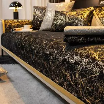 Роскошный диван с рисунком облаков, подушка с золотым краем, чехол для дивана с горячим тиснением, чехол для дивана из синели, противоскользящие чехлы для диванов для гостиной 70x70cm 1pcs