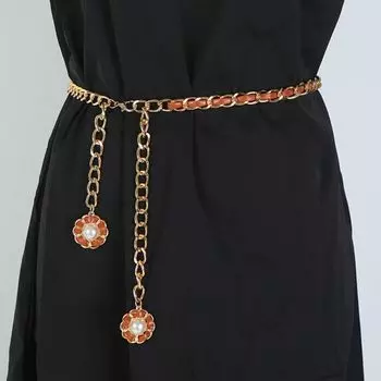 Роскошный дизайн Camellia поясная цепочка Универсальная металлическая цепочка поясная цепочка для женских брюк чёрный