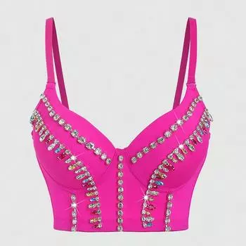 Роскошный дизайн Кристалл Горный Хрусталь Алмаз Жемчуг Корсет Бюстгальтер Укороченный Топ Женщины Бюстгальтеры Пуш-Ап Укороченные Майки Карнавальная Вечеринка Клубная Сцена Dj Ds Вечер 34B чёрный