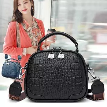 Роскошный дизайн, модная женская маленькая круглая сумка в британском стиле, классическая сумка с крокодиловым принтом, повседневная уличная сумка через плечо чёрный