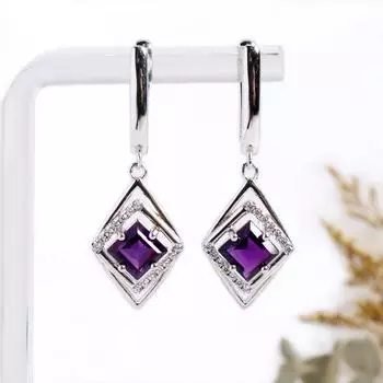 Роскошный дизайн, натуральный африканский аметист, камень февраля, серьги из серебра 925 пробы, изысканные ювелирные украшения для женских банкетов и подарков на день рождения M фиолетовый