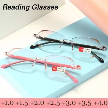 Роскошный дизайн, огранка бриллиантами, очки для дальнего зрения, унисекс, очки для чтения без оправы, мужские и женские, винтажные, сверхлегкие, очки для дальнозоркости +1.0 прохладный черный