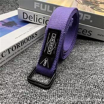 Роскошный дизайн, пояс с двумя кольцами, простой холщовый ремень, повседневный ремень для брюк-карго фиолетовый