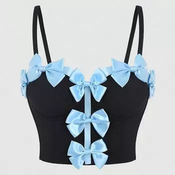 Роскошный дизайн с бантом, милая подкладка на груди, кавайный корсет, бюстгальтер, укороченный топ, женские бюстгальтеры пуш-ап, укороченные майки, карнавальная вечеринка, клуб, сцена, Dj Ds, вечер XS чёрный