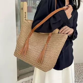 Роскошный дизайн соломенная плетеная сумка-тоут с кисточками летняя пляжная женская сумка большой емкости модная сумка на плечо