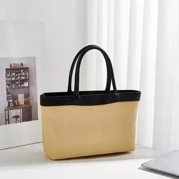 Роскошный дизайн, соломенные плетеные сумки-тоут для женщин, большая вместительная сумка на плечо, пляжная сумка чистого цвета, летняя новая большая сумка для покупок 2024 г. чёрный