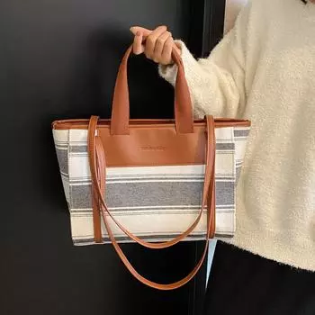 Роскошный дизайн сумка через плечо большой емкости офисная женская сумка полосатый кошелек сумка для ноутбука модные сумки-тоут для женщин тренд коричневый
