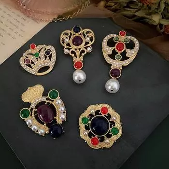 Роскошный дизайн Винтаж цветные драгоценные камни Брошь Простая женская праздничная одежда Шелковая брошь-булавка