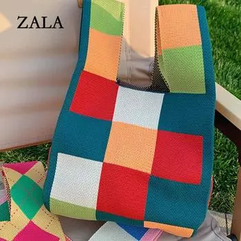 Роскошный дизайн, вязаная маленькая сумочка и кошелек в полоску, модная корейская модная дорожная сумка на плечо, сумка на запястье, летняя сумка-шопер a хаки