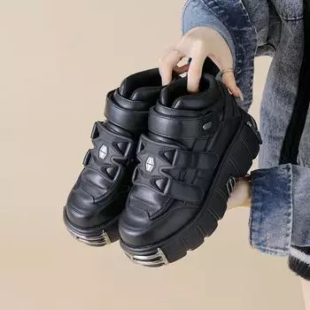 Роскошный дизайн женские ботильоны в стиле панк на липучке для женщин с металлическими украшениями повседневная обувь женские кроссовки на платформе 36 чёрный