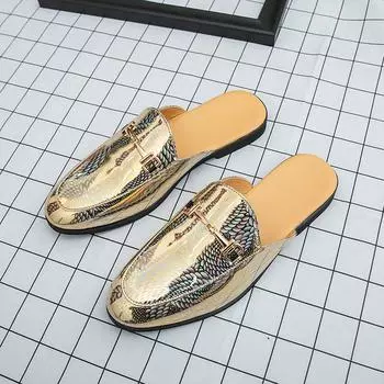 Роскошный дизайнерский бренд Мужские кожаные полушлепанцы Лоферы Обувь Летняя дышащая мужская повседневная обувь Модные шлепанцы Лоферы Тапочки 39