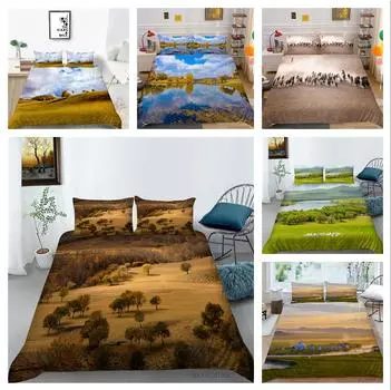 Роскошный домашний комплект постельного белья с 3D лесным узором, полноразмерное пододеяльник и наволочка с пейзажным принтом, моющиеся и удобные постельные принадлежности для спальни UK Single 135x200cm