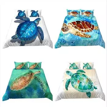 Роскошный домашний комплект постельного белья с 3D-черепахой, полноразмерное одеяло и наволочка, 2 или 3 принта морских животных, удобное моющееся постельное белье для спальни UK Single 135x200cm