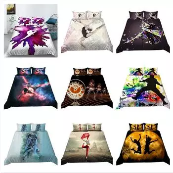 Роскошный домашний комплект постельного белья с 3D танцевальным узором, полноразмерное пододеяльник и наволочка, моющееся удобное постельное белье для спальни с принтом теней для танца UK Single 135x200cm
