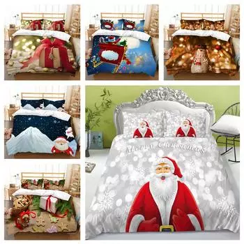 Роскошный домашний комплект постельного белья с принтом Санта-Клауса, пододеяльник и наволочка, 2 или 3 предмета, полноразмерное моющееся удобное постельное белье с 3D-печатью UK Single 135x200cm
