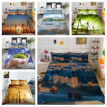 Роскошный домашний комплект постельного белья с 3D узором ветряной мельницы, полноразмерное пододеяльник и наволочка, моющееся удобное постельное белье с пейзажным принтом UK Single 135x200cm