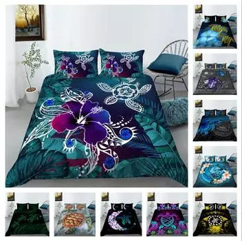 Роскошный домашний комплект постельного белья с 3D-черепахой, полноразмерное одеяло и наволочка, 2 или 3 принта морских животных, удобное моющееся постельное белье для спальни UK Single 135x200cm