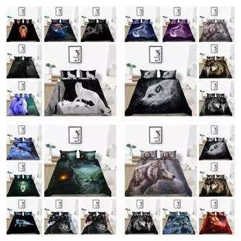 Роскошный домашний текстиль, комплект постельного белья с уникальным дизайном и подушкой для постельного белья, крутые пододеяльники с 3D принтом волка UK Single 135x200cm