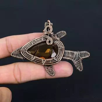 Роскошный драгоценный камень цитрин ручной работы из чистой медной проволоки, обернутый рыбой, кулон, ювелирные изделия 2.44 Inches жёлтый