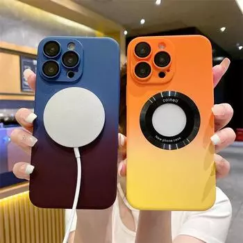 Роскошный двухцветный выдолбленный чехол с магнитной присоской и беспроводной зарядкой. Подходит для iPhone 14, 13, 12, 11 Pro Max. Чехлы против падения. iPhone 14 Pro Max синий