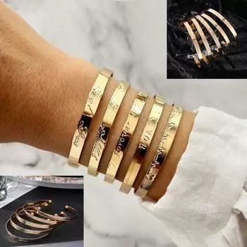 Роскошный европейский резной браслет с широким отверстием и толстым летним пляжным браслетом в богемном стиле, набор из 5 предметов золотой