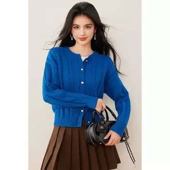 Роскошный европейский стиль, высококачественный вязаный кардиган, женский зимний шерстяной свитер S синий