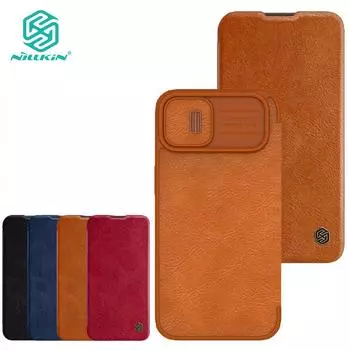 Роскошный флип-чехол Nillkin QIN Pro из искусственной кожи для iPhone 14, противоударный защитный чехол-слайдер для камеры с держателем для карт