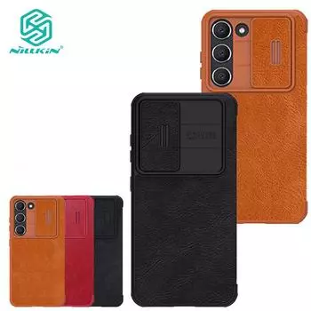 Роскошный флип-чехол Nillkin QIN Pro из искусственной кожи для Samsung Galaxy S23, противоударный защитный чехол-слайдер для камеры с держателем для карт Samsung S23 красный