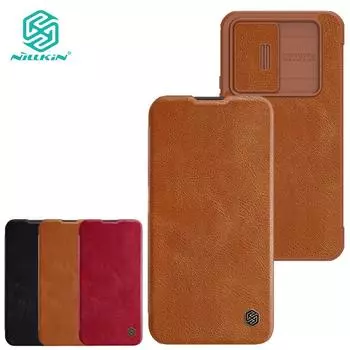 Роскошный флип-чехол Nillkin QIN Pro из искусственной кожи для Samsung Galaxy A54 5G, противоударный защитный чехол-слайдер для камеры с держателем для карт Samsung Galaxy A54 5G чёрный