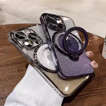 Роскошный гальванический блестящий бумажный чехол для телефона для iPhone 11 12 13 14 15 Pro Max X XR XS Max с подставкой-держателем противоударная задняя крышка For iPhone X