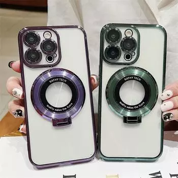 Роскошный гальванический магнитный чехол с беспроводной зарядной подставкой для телефона iPhone 15 14 13 12 11 Pro Max XS XR 7 8Plus SE 2020, чехлы с защитой от падения iPhone 15 Pro Max чёрный