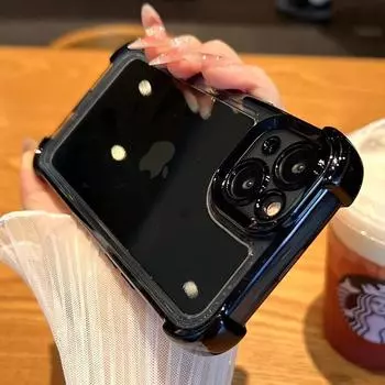 Роскошный прозрачный чехол с гальваническим покрытием для iPhone 16 15 14 13 12 11 Pro Max X Xs XR Max Plus, противоударный бампер iPhone 14 Pro Max чёрный