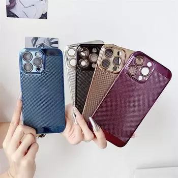 Роскошный гальванический рассеиватель тепла сетевой буферный корпус iPhone Max Plus 11 12 13 14 15 16 Pro камера телефон протектор противоударный комплекты брони iPhone 16 Pro Max чёрный