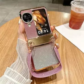 Роскошный гальванизированный блестящий ремешок для запястья для OPPO Find N3 N2 складной чехол-книжка ударопрочный защитный жесткий задний чехол for Find N2 Flip синий