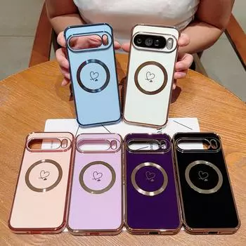 Роскошный гальванизированный чехол Magsafe love Heart для Google Pixel 7A 8A 8Pro Магнитный беспроводной зарядный противоударный чехол для Google Pixel9 Pixel8 Google Pixel 9 Pro XL белый