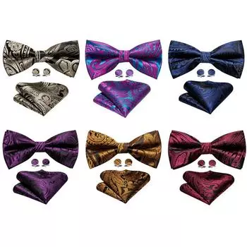 Роскошный галстук для мужчин, жаккаровый шелковый галстук-бабочка с узором пейсли, носовой платок, запонки, комплект для свадебной вечеринки LH-0946