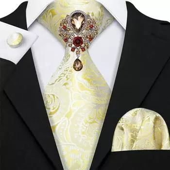 Роскошный галстук с брошью, носовой платок, запонка для мужчин, жаккардовый шелковый галстук, комплект для свадьбы